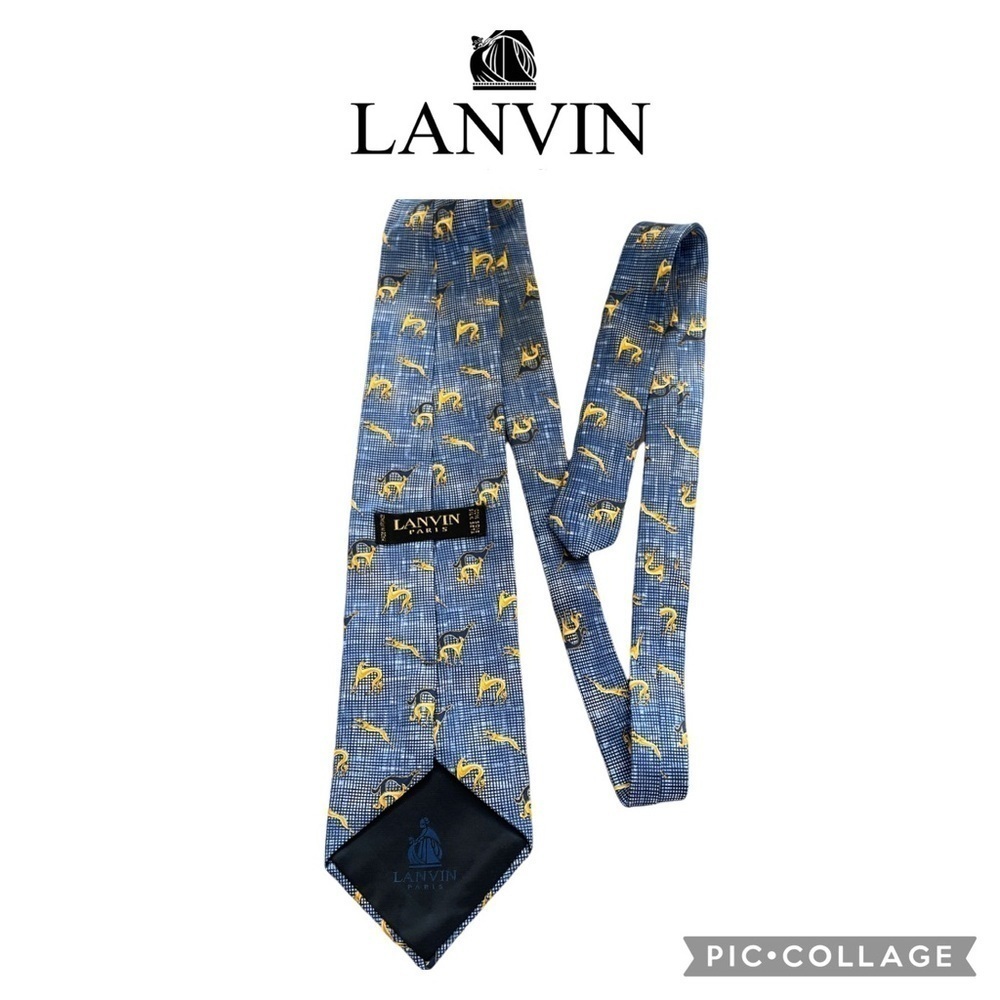 Lanvin Paris silk blue Egyptian Hounds tie